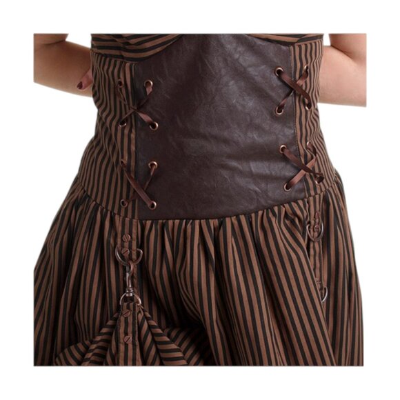 Banned Apparel Brown Long Maxi Black Striped Steampunk Corset Dress - 2XL - Picture 10 of 11